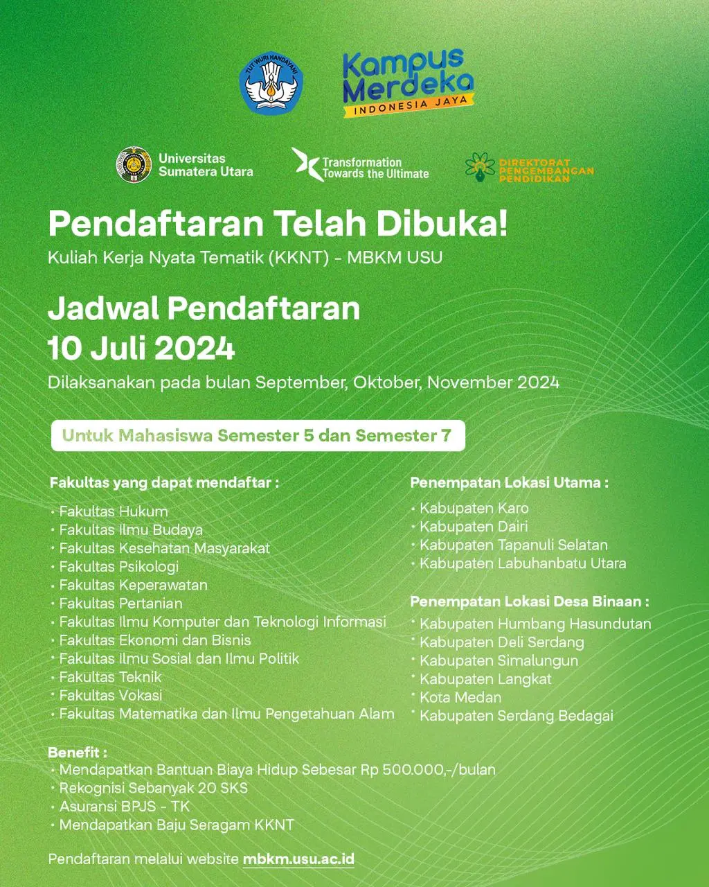 Pendaftaran Telah Dibuka: Kuliah Kerja Nyata Tematik (KKNT) - MBKM USU